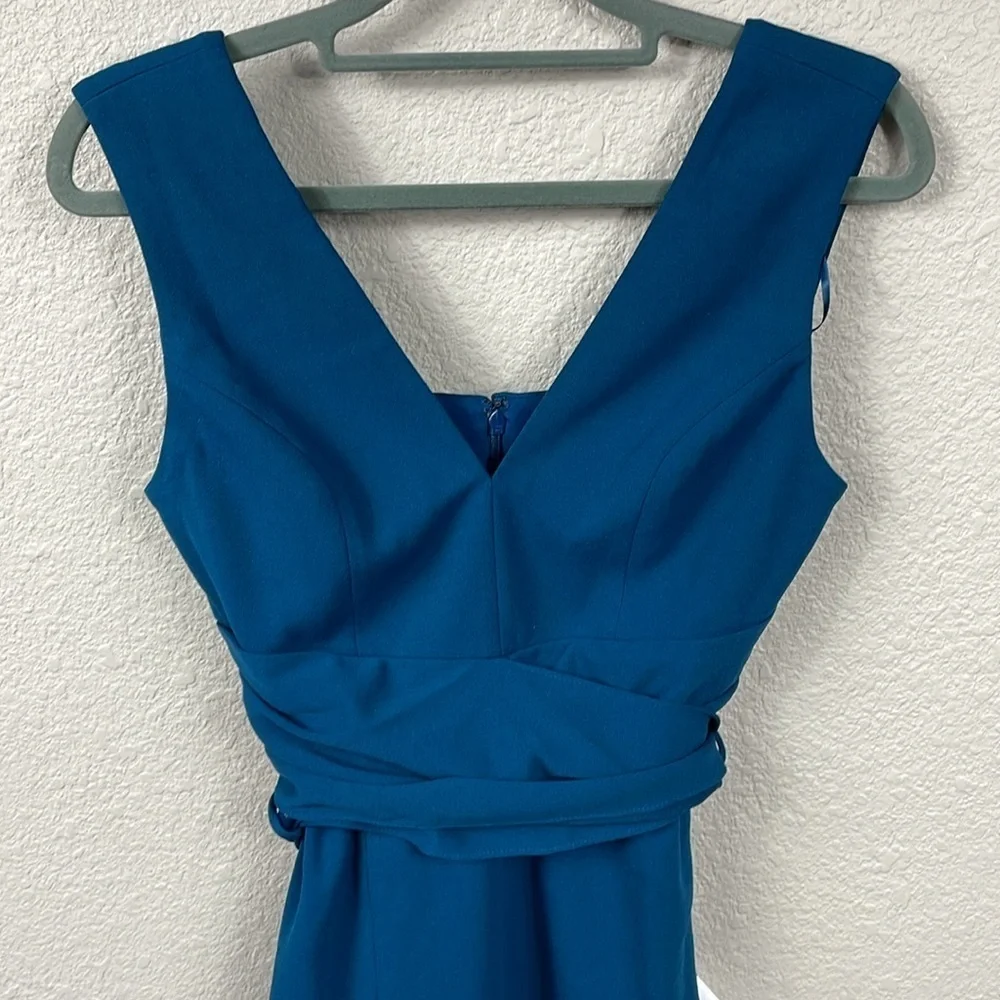 NWT Dress The Population Alessia Dress Peacock Blue Slit Flattering Sz XXS - Picture 4 of 13